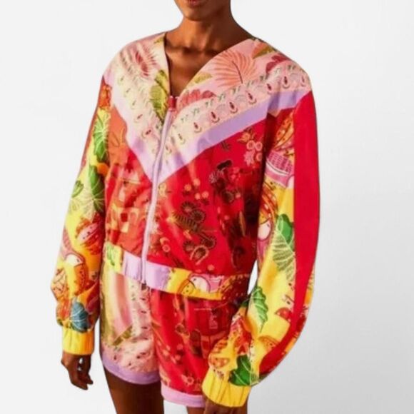 Farm Rio Mixed Scarves Windbreaker Jacket Multicolor Patchwork Maximalist SMALL - Picture 2 of 8